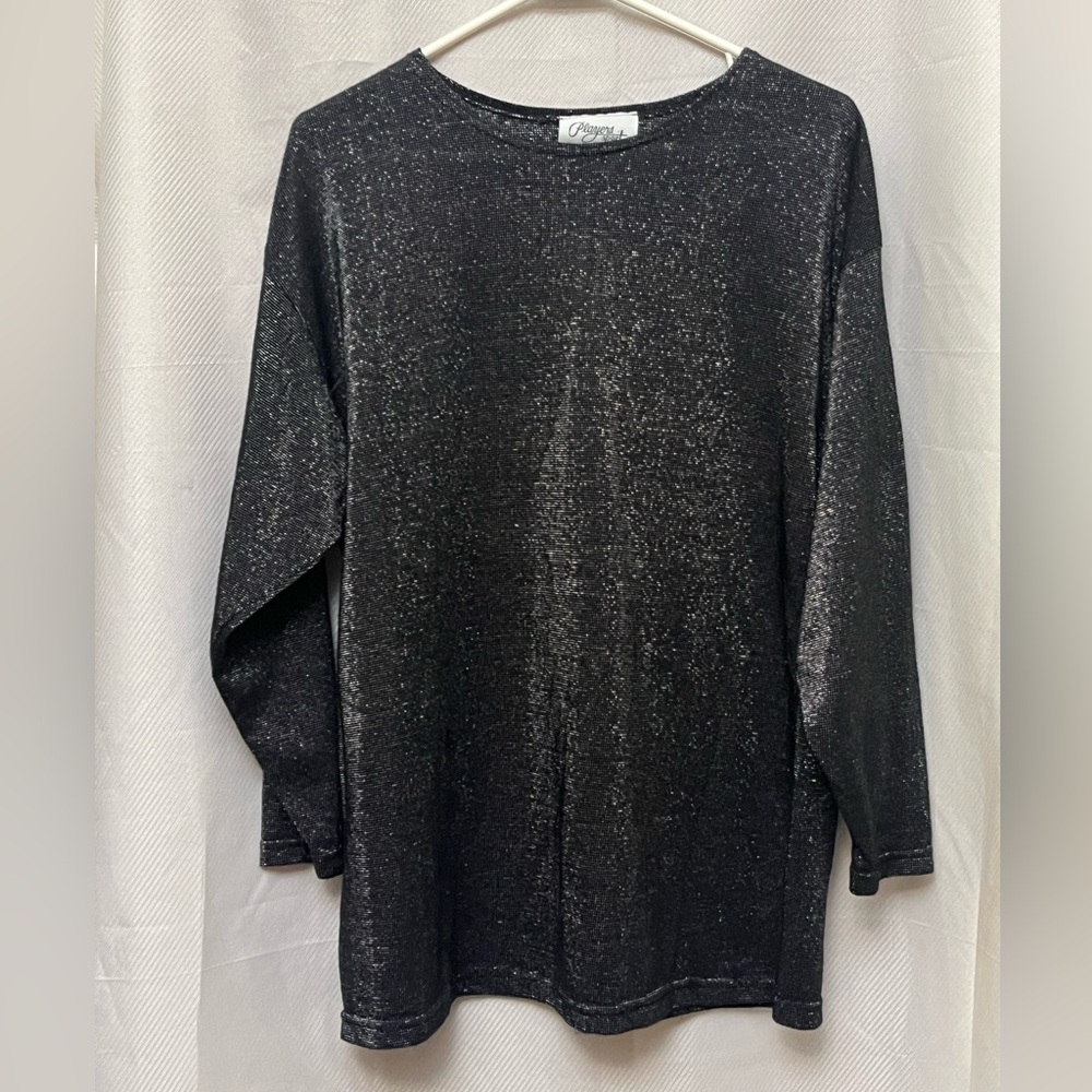 Players  Black Sparkle Long sleeve Top Round neck Holiday Party  Size L
01-11
